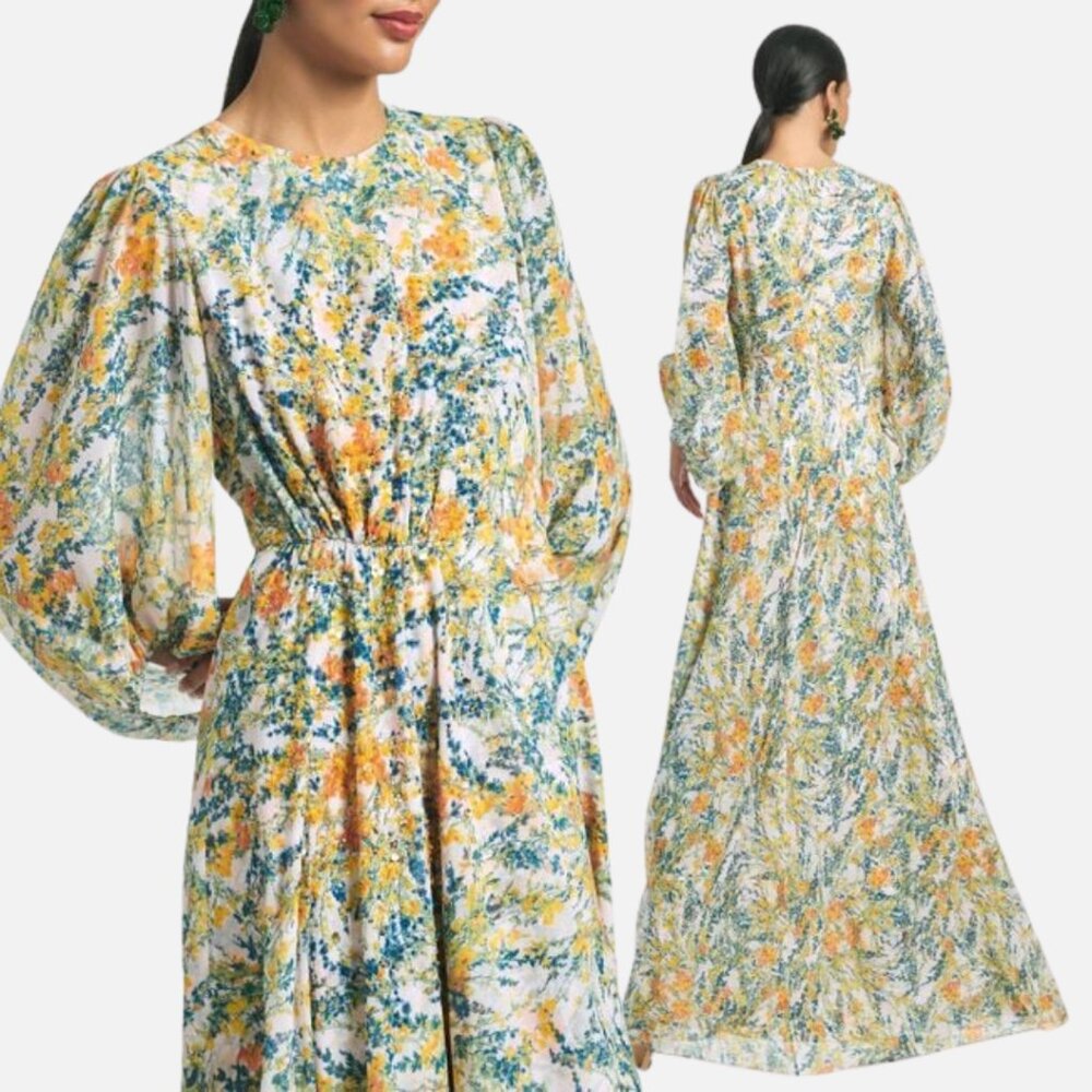 Sachin & Babi Size 6 Bianca Yellow Orange Blue Green Floral Gown Long Maxi Dress - Picture 4 of 4